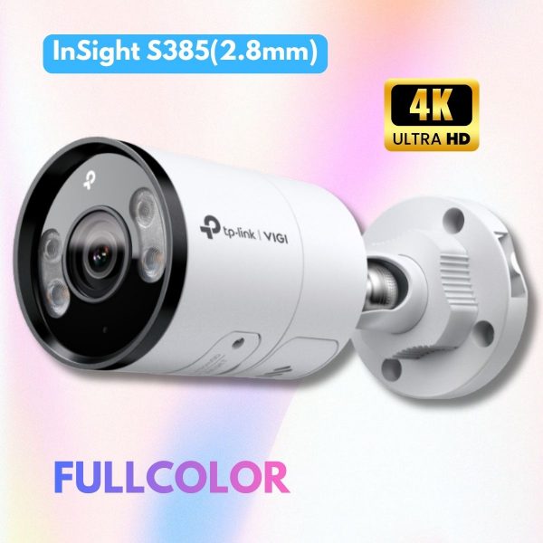 Camera 4K thân trụ ngoài trời VIGI InSight S385(2.8mm) góc nhìn rộng, Full-Color & IR 30m, Loa & Mic tích hợp, IP67