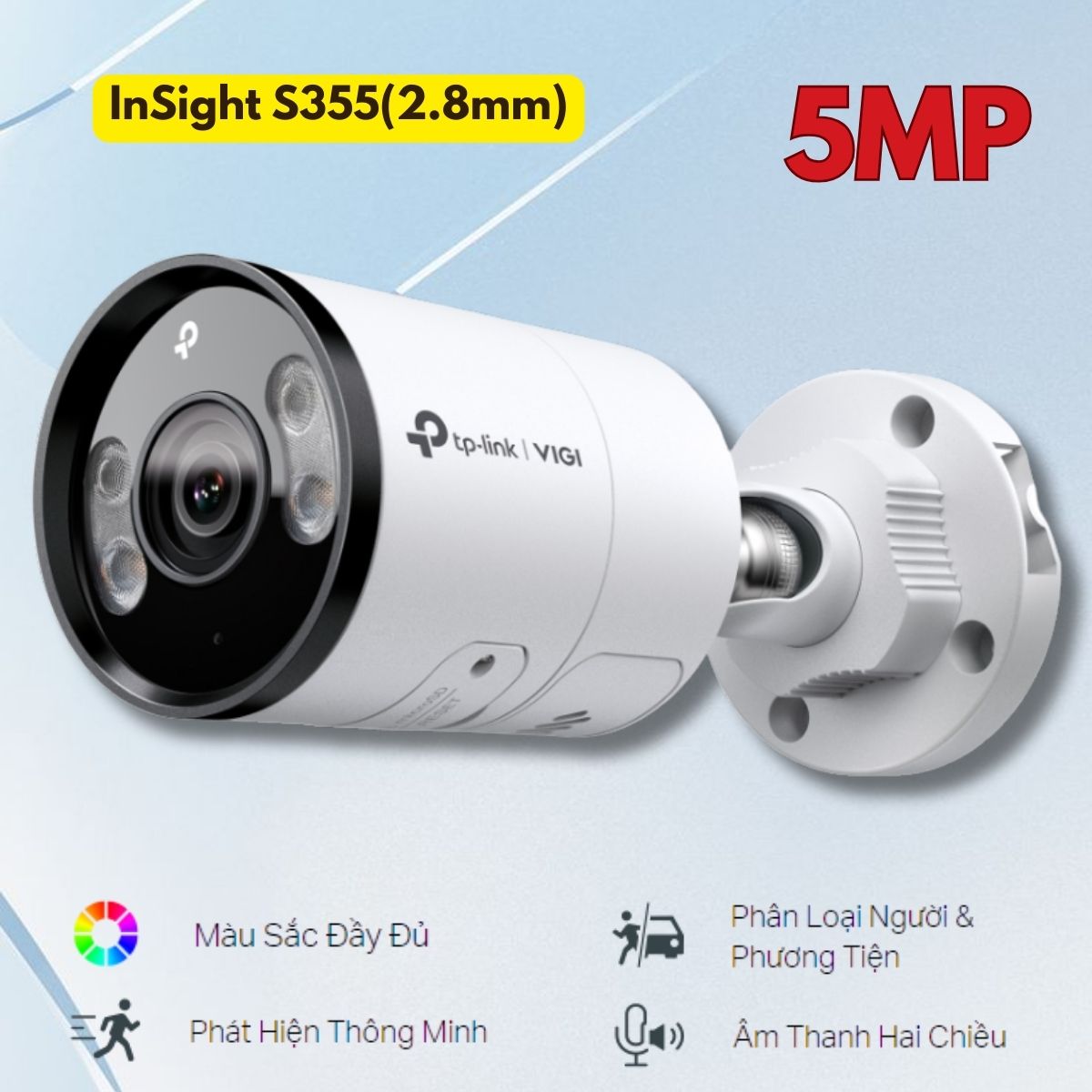 Camera Bullet 5MP Ngoài trời VIGI InSight S355(2.8mm) Góc nhìn rộng, AI Phân tích Người & Xe, Âm thanh 2 chiều