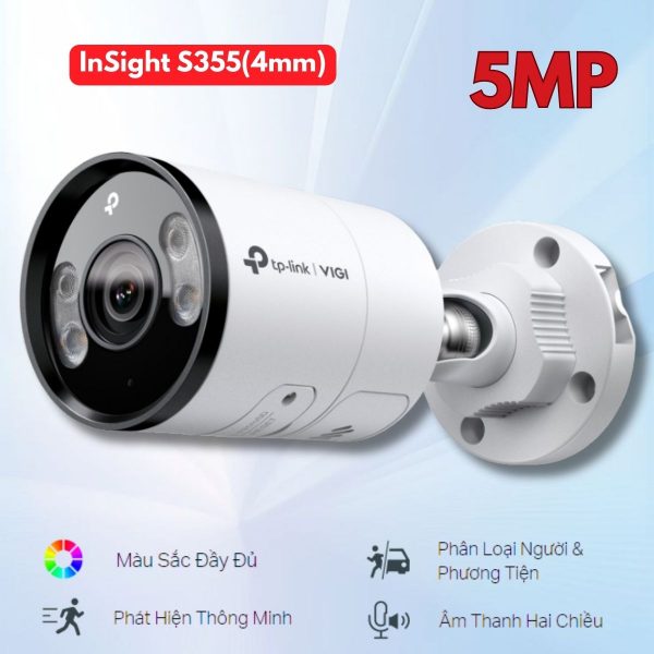 Camera ngoài trời TP-Link InSight S355(4mm) 5MP Full-Color & IR 30m, 120dB WDR, Đàm Thoại 2 Chiều, IP67