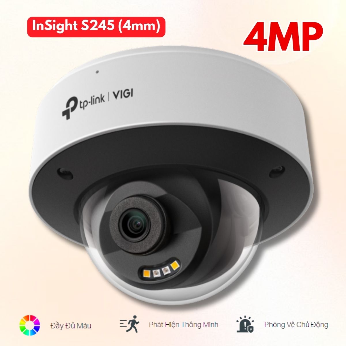 Camera VIGI InSight S245(4mm) 4MP -  Có màu đêm Full-Color 24/7 & IR 30m, Đàm thoại 2 chiều, 120dB WDR, IP67,  IK10