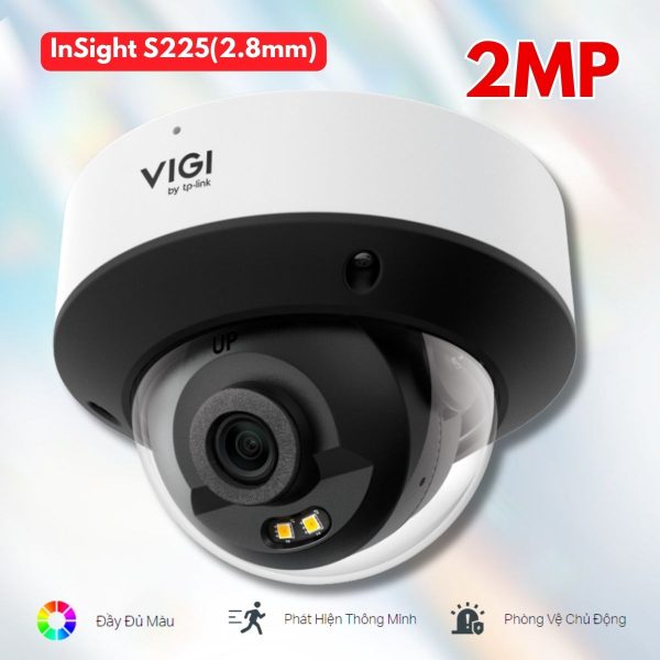 Camera Dome 2MP VIGI InSight S225(2.8mm) Ghi hình màu 24/7, LightPro Night Vision, Tích hợp Mic, Chuẩn IP67