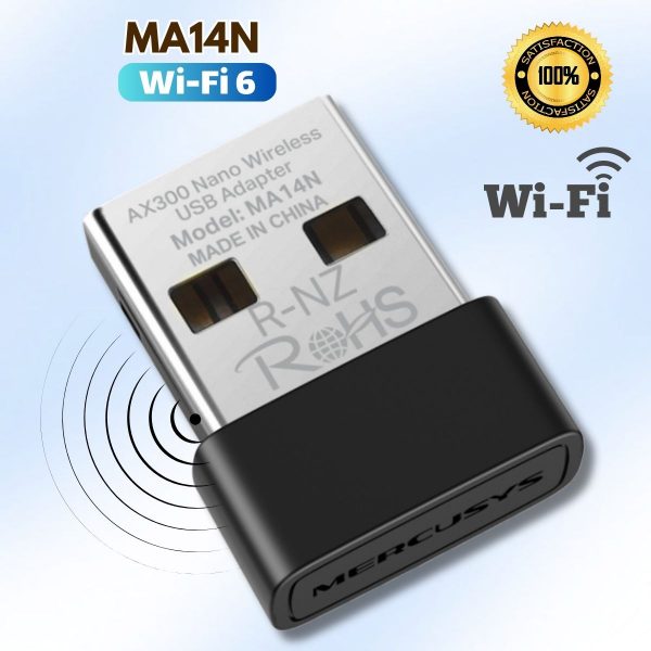 USB Thu Wi-Fi 6 Nano Mercusys MA14N Chuẩn AX300, Tốc Độ 287Mbps,Ăng-ten ngầm tích hợp Bảo mật WPA2, WPA3