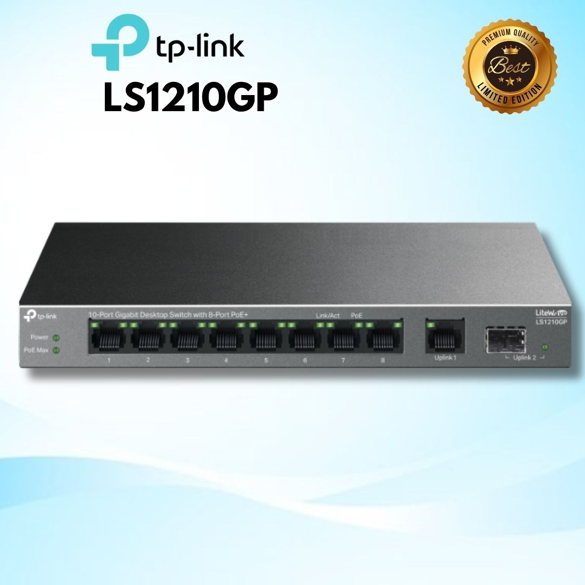 Switch Để Bàn Gigabit 10 Cổng TP-Link LS1210GP 8 Cổng PoE+ 61W, 1 Cổng SFP, Truyền Xa 250m, Hỗ Trợ PoE Auto Recovery & Mode Cách Ly
