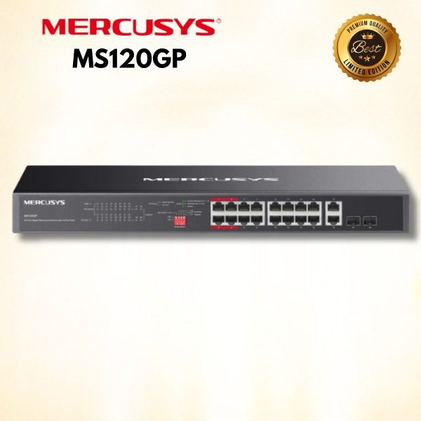 Switch Rackmount 20 Cổng Mercusys MS120GP: 16 Cổng PoE+ 192W, Truyền Xa 250m & Tự Phục Hồi
