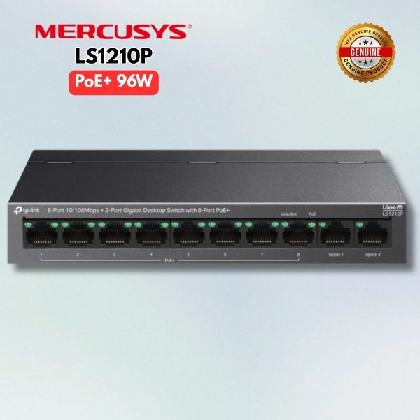Bộ chuyển mạch để bàn 10 cổng TP-Link LS1210P: 8 Cổng PoE+ 10/100 Mbps, 2 Cổng Gigabit Uplink, Truyền Xa 250m, Hoạt động yên tĩnh