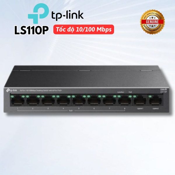 Switch để bàn 10 cổng TP-Link LS110P 8 × Cổng PoE+ 10/100 Mbps, 2 × Cổng Non-PoE 10/100 Mbps, Phạm vi truyển PoE 250m, Cắm và chạy
