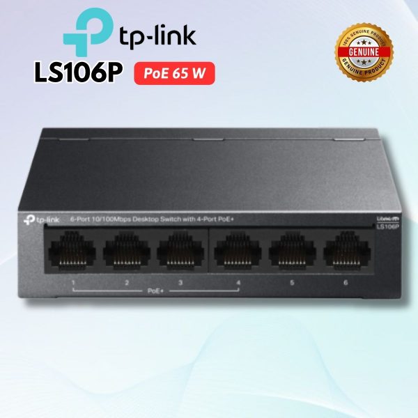 Switch 6 Cổng 10/100Mbps TP-Link LS106P, Truyền Xa 250m, Hỗ Trợ PoE+ & Chế Độ Cách Ly Bảo Mật