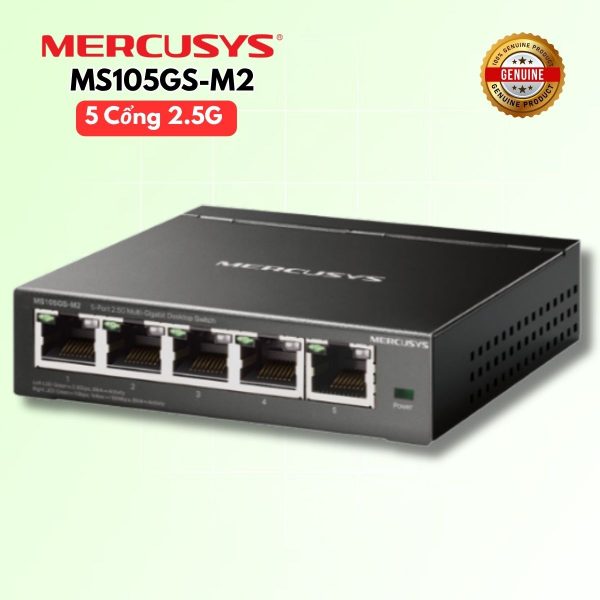 Switch để bàn 5 Cổng 2.5G Mercusys MS105GS-M2, Dung lượng chuyển mạch 25 Gbps, Hoạt động êm ái