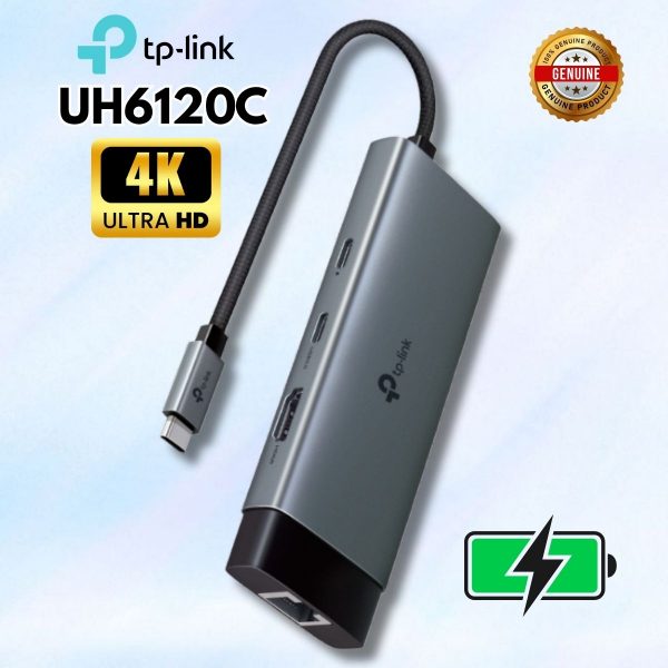 Hub USB Type-C 6 Trong 1 UH6120C: Xuất Hình 4K@60Hz, Sạc Nhanh 100W, LAN Gigabit, 3 Cổng USB 3.0