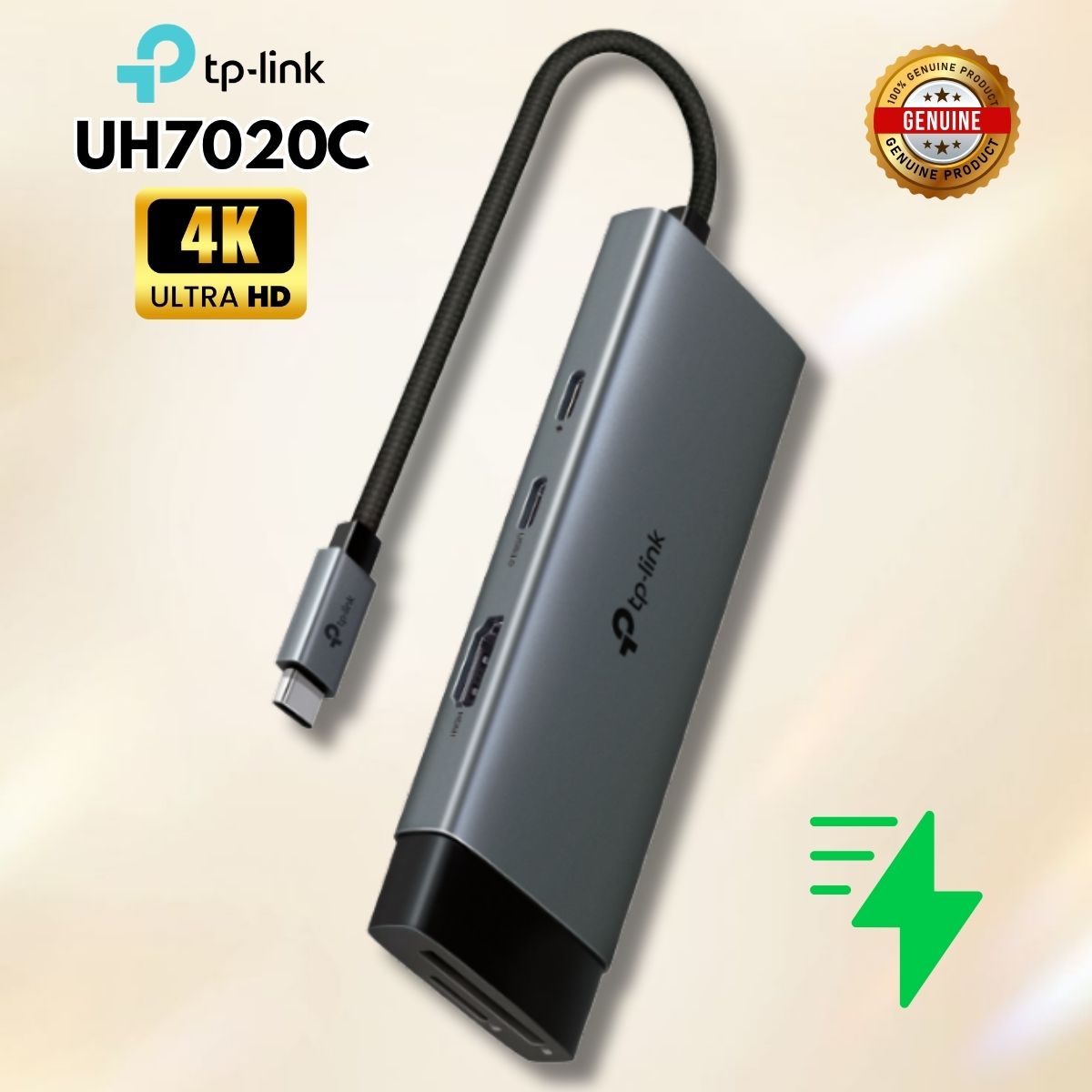 Bộ chuyển đổi Type-C 7 cổng TP-Link UH7020C HDMI 4K@60Hz, Đọc thẻ 200MB/s,Sạc PD 100W & Vỏ tản nhiệt nhanh, Thiết kế nhỏ gọn