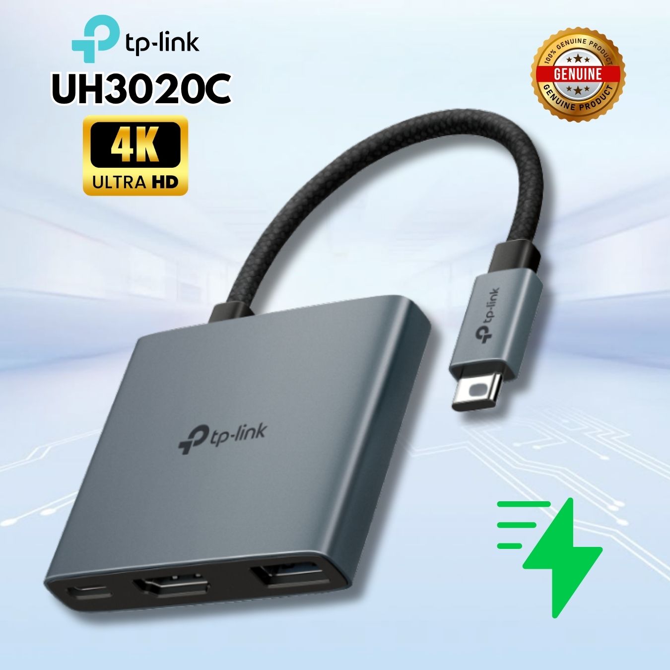 Hub USB-C 3 Trong 1 TP-Link UH3020C, Xuất Hình 4K@60Hz, Sạc Nhanh 100W, Tốc độ truyển 5 Gbps, Cắm và chạy