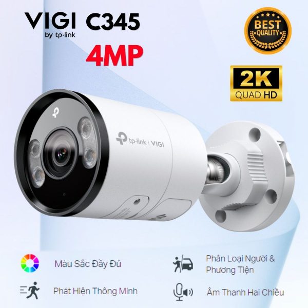 Camera Thân Trụ 4MP VIGI C345: Ghi Hình 2K, Màu Đầy Đủ 24/7, Công Nghệ AI & Đàm Thoại 2 Chiều