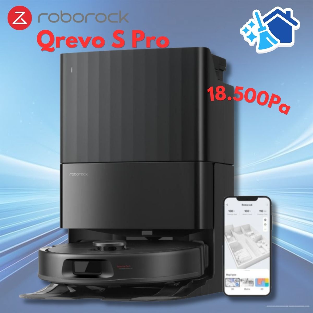 Máy dọn nhà tự động Roborock Qrevo S Pro: Lực Hút Khủng 18.500 Pa, Sấy Khô Khí Nóng, Chống Rối Kép, Pin 5200 mAh