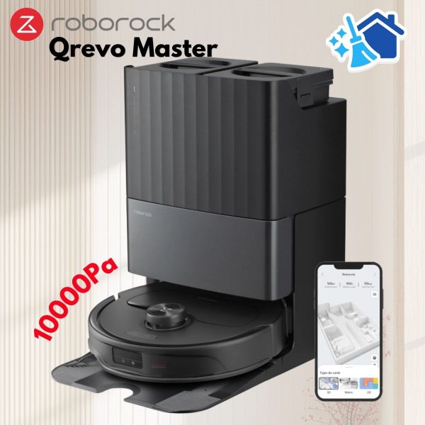 Robot Hút Bụi Lau Nhà Roborock Qrevo Master, Lực hút 10.000 Pa, Chống rối tóc - lông thú, Lưu trúc bản đồ, Điều khiển qua ứng dụng
