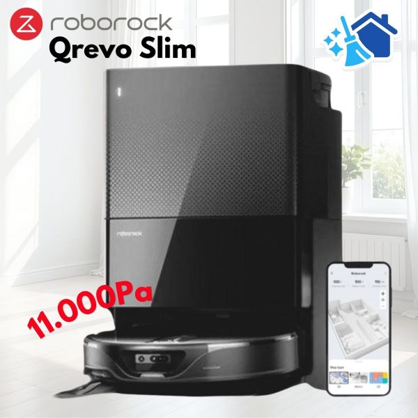 Robot dọn nhà tự động siêu mỏng Roborock Qrevo Slim, Lực hút  11.000 Pa, Giặt sấy giẻ bằng khí nóng, Dock sạc đa năng 3.0