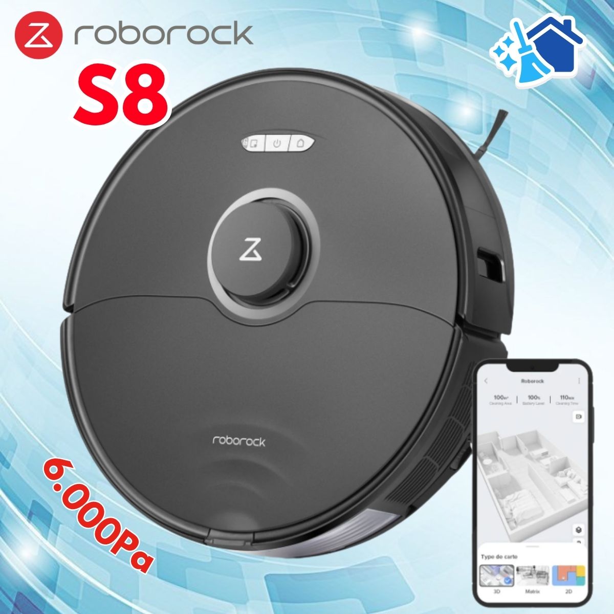 Robot chống rối Roborock S8 Lực Hút 6000Pa, Công Nghệ Reactive 3D: Né Vật Cản Thông Minh, Lau Rung VibraRise
