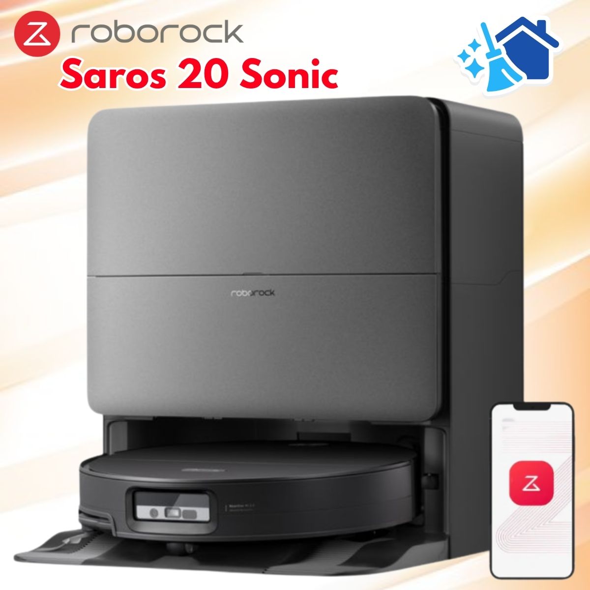 Robot Hút Bụi Roborock Saros 20 Sonic: Lực Hút 35.000Pa, Lau Rung VibraRise 5.0, Thiết kế 7.98cm, Xoè giẻ lau