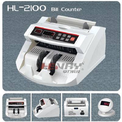 Máy đếm tiền HENRY HL-2100UV đồng hồ hiển thị 1 mặt số lớn & một mặt số kéo dài, đếm được tiền giấy & Polymer