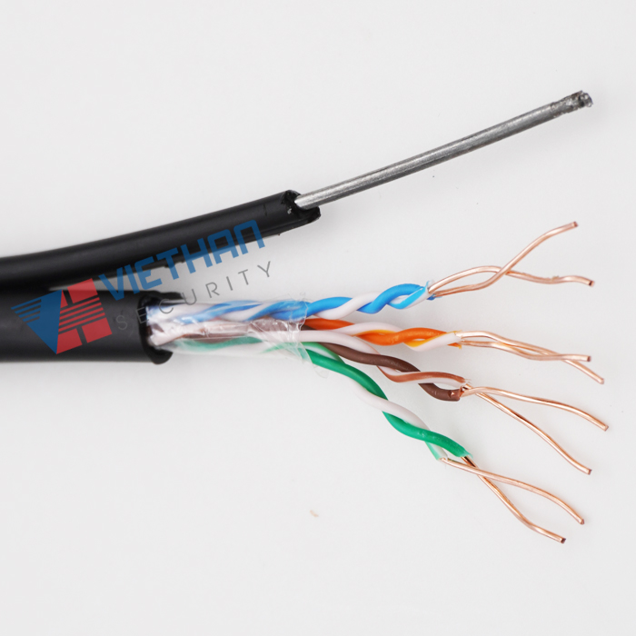 Dây cáp mạng ngoài trời outdoor có sợi cáp chịu lực VSCOM Cat5 PE SS UTP lõi đồng nguyên chất ( cuộn 305M)