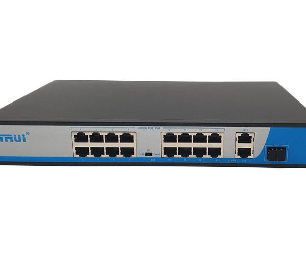 Switch PoE 19 Port HRUI HR901-AF-1621GS  tốc độ 10/100M, 2 Uplink, 1 SFP, công suất tổng 300W, Led hiển thị