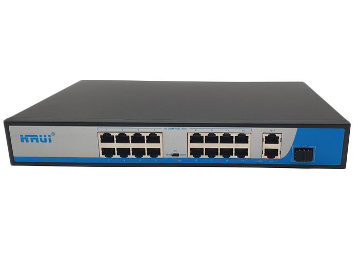 Switch PoE 19 Port HRUI HR901-AF-1621GS  tốc độ 10/100M, 2 Uplink, 1 SFP, công suất tổng 300W, Led hiển thị