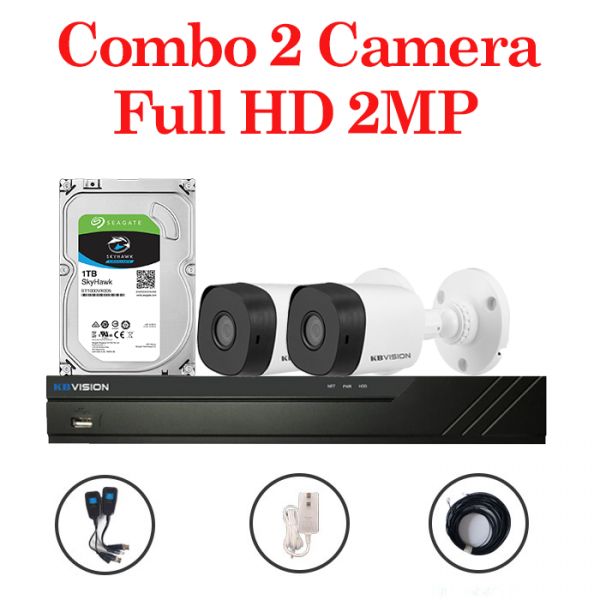 Trọn bộ 2 Camera KX-2111C4 + 1 Đầu ghi hình 4 kênh KBVISION độ phân giải 2 Megapixel