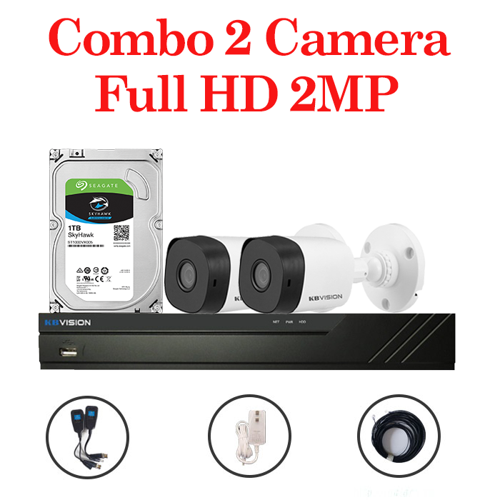 Trọn bộ 2 Camera KX-2111C4 + 1 Đầu ghi hình 4 kênh KBVISION độ phân giải 2 Megapixel