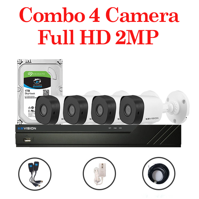 Trọn bộ 4 Camera KX-2111C4 + 1 Đầu ghi hình 4 kênh KBVISION độ phân giải 2 Megapixel