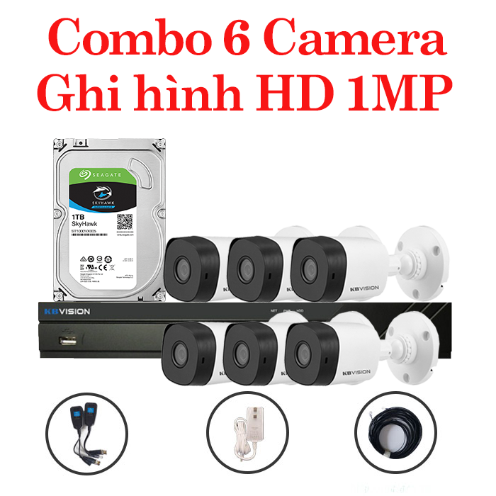 Trọn bộ 6 Camera KX-1001C4 + 1 Đầu ghi hình 8 kênh KBVISION độ phân giải 1 Megapixel