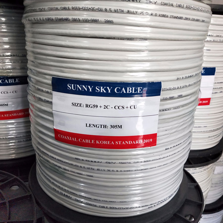 Cáp đồng trục liền nguồn Sunny Sky RG59+2C - CSS+CU chuyên dùng cho camera (305m)