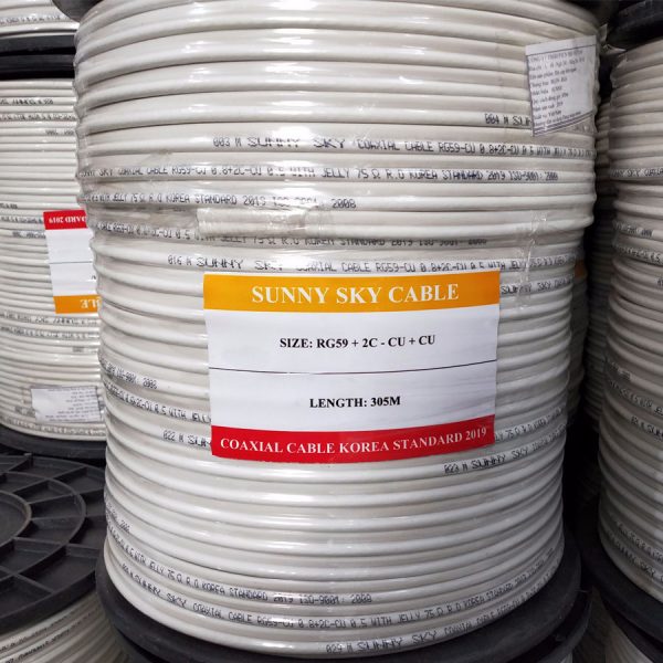 Cáp đồng trục liền nguồn Sunny Sky RG59+2C - CU+CU 0.8 chuyên dùng cho camera (305m)