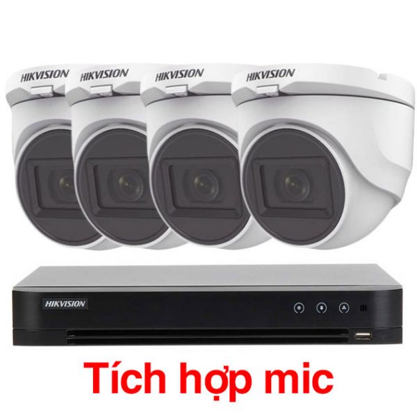 Trọn bộ 1-4 Camera + Đầu ghi hình 4 kênh HIKVISION độ phân giải 2 Megapixel full HD (thân tròn)