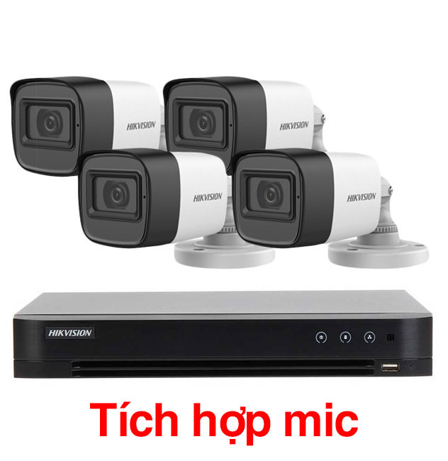Trọn bộ 1-4 Camera + Đầu ghi hình 4 kênh HIKVISION độ phân giải 2 Megapixel full HD (thân trụ)