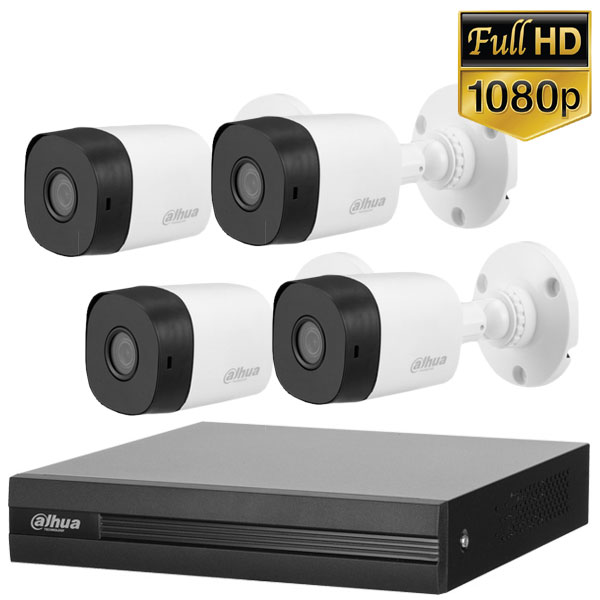Trọn bộ 1-4 Camera + Đầu ghi hình 4 kênh DAHUA full HD, hồng ngoại thông minh (thân trụ)