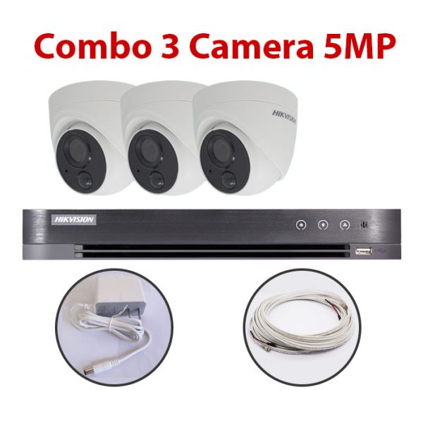 Trọn bộ 3 Camera DS-2CE71H0T-PIRL + Đầu ghi hình HIKVISION, có sẵn phụ kiện, cắm điện là chạy