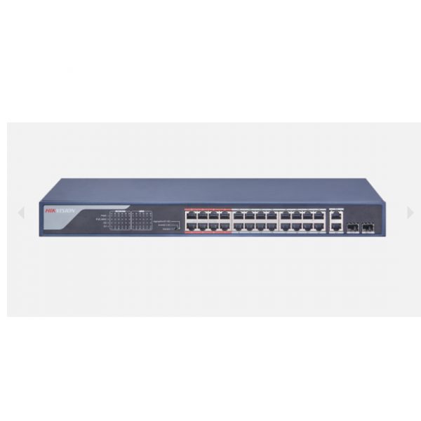 Switch poe 24 port Hikvision DS-3E0326P-E(B) cấp nguồn lên đến 250m