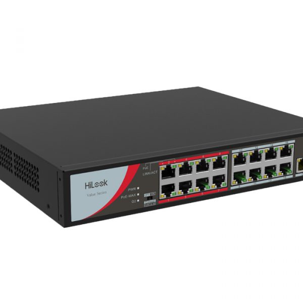 Switch PoE HiLook NS-0318P-130(B) 16 Port 100Mbps, công suất PoE 130W, 1 cổng RJ45, 1 cổng SFP 1000M