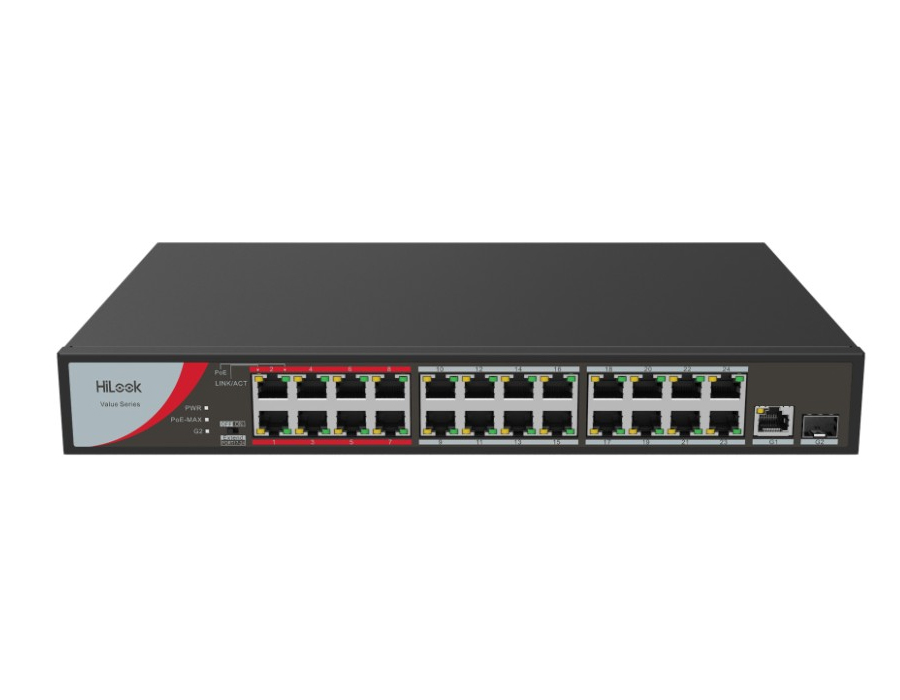 Switch PoE 24 Port HiLook NS-0326P-230(B) 100Mbps, công suất 230W 1 cổng RJ45, 1 cổng SFP 1000M