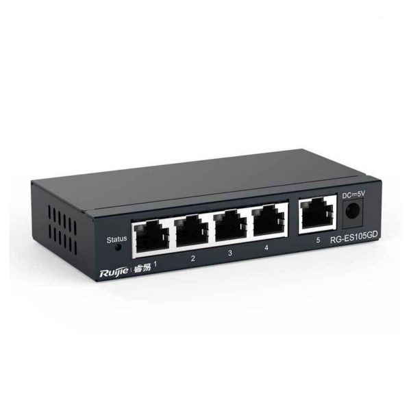 Thiết bị chuyển mạch Switch 5 cổng RUIJIE RG-ES105GD tốc độ chuyển mạch 10Gbps, có đèn chỉ báo
