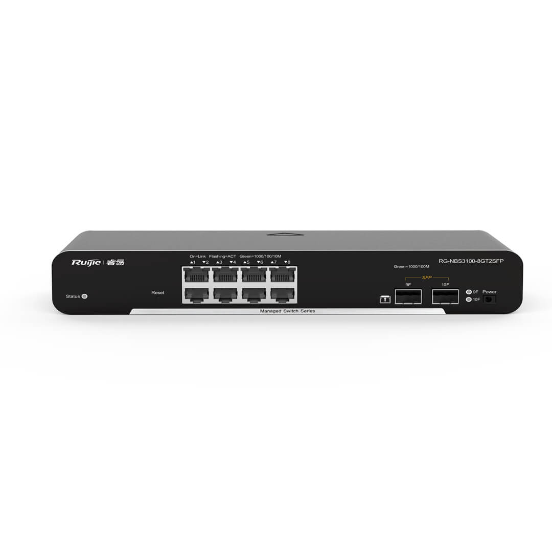 Thiết bị mạng HUB -SWITCH Ruijie RG-NBS3100-8GT2SFP ( 8-Port Gigabit L2 Managed Switch, 8 Gigabit RJ45 Ports,2 SFP Slots, Desktop Steel Case )