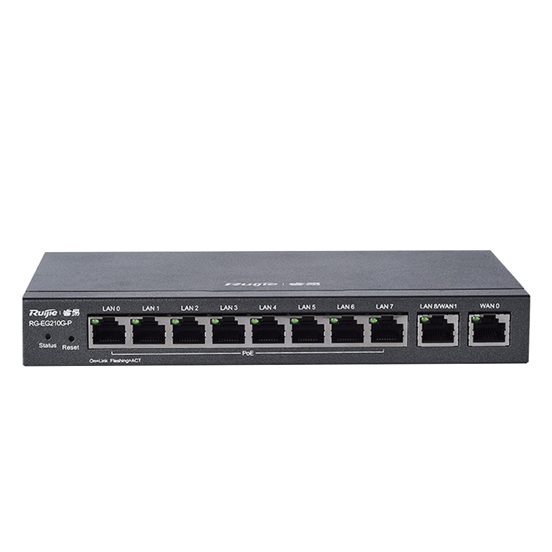 Thiết bị mạng Smart Gateway RUIJIE RG-EG210G-P tích hơp cấp nguồn PoE (10-Port Gigabit Cloud Managed Gataway, support up to 8 POE/POE )