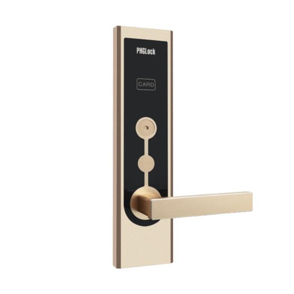 Khóa cửa phòng khách sạn PHGLock RF8131 màu vàng, thẻ từ TM08 và chìa khóa cơ