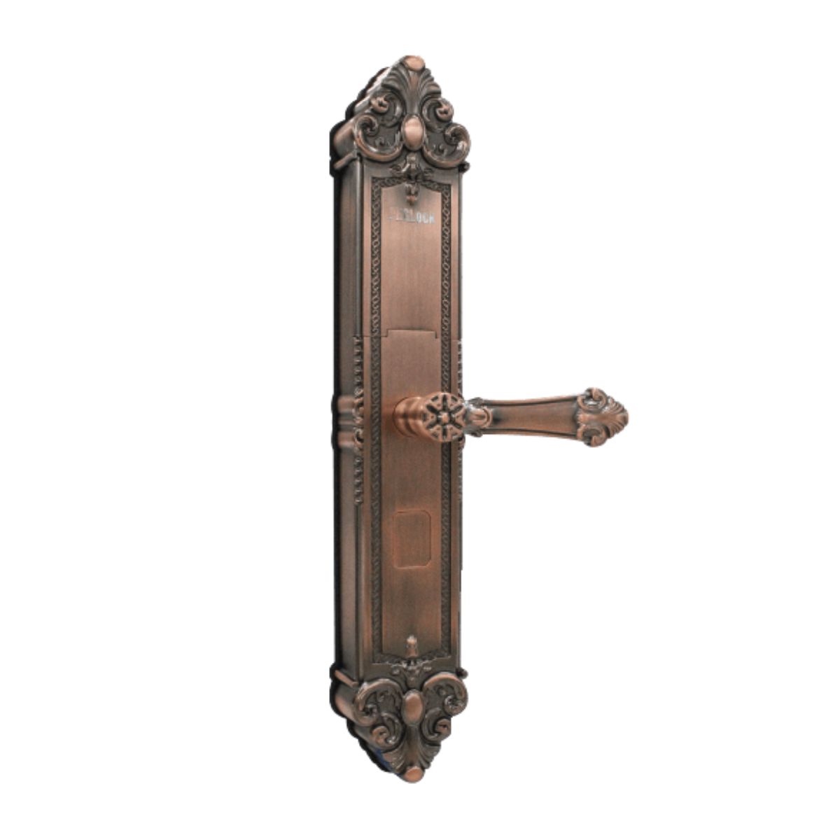 Khóa cửa gỗ bằng đồng PHGLock FP5006 màu đồng và đồng xanh, mở khóa bằng vân tay, thẻ từ MI, mật mã & chìa cơ