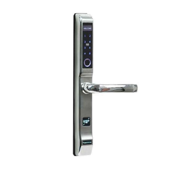 Khóa vân tay cửa nhôm xingfa PHGLock FP5292 màu bạc, thẻ MI, mật mã, vân tay, chìa khóa cơ