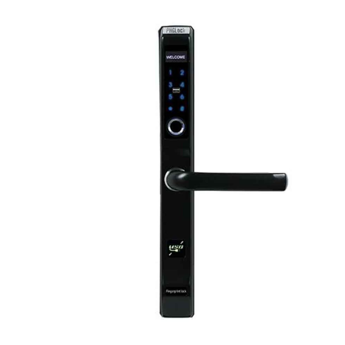 Khóa vân tay cửa nhôm xingfa PHGLock FP5292 màu đen, thẻ MI, mật mã, vân tay, chìa khóa cơ