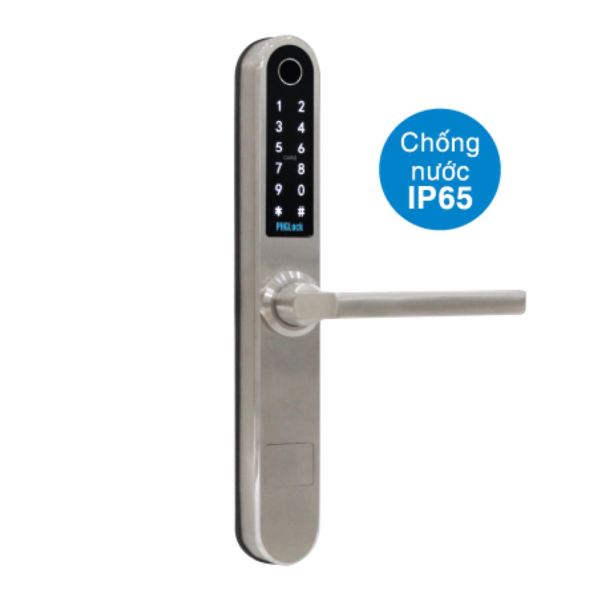 Khóa vân tay cửa nhôm kính Xingfa, EuroWindow PHGLock FP5331 màu bạc, mở bằng APP , thẻ MI, mật mã, vân tay, chìa khóa cơ