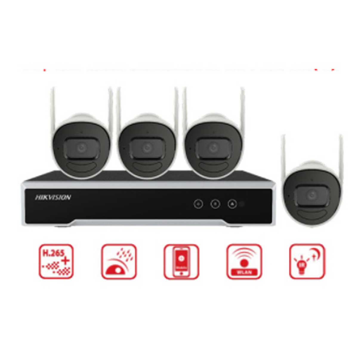 Bộ kit 4 camera wifi Hikvision NK44W0H(D) 4 camera 4MP 2K wifi, 1 đầu ghi 4 kênh