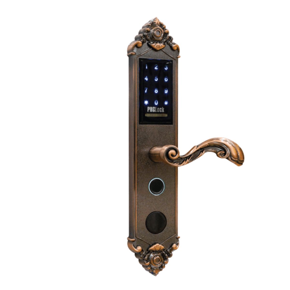 Khóa cửa điện tử thông minh PHGLock FP6135 mở khóa bằng APP, 200 thẻ MI, 150 mật mã, 150 vân tay và chìa khóa