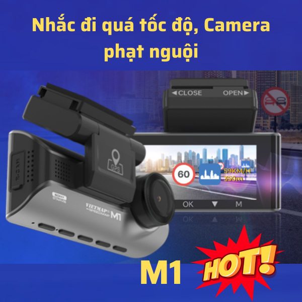 Camera hành trình Vietmap Speedmap M1, Cảnh báo nhắc đi quá tốc độ giới hạn, Màn hình IPS 3.18 inch, Camera 2K ( cam trước)