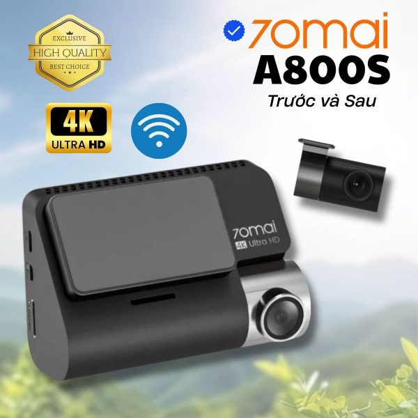 Camera hành trình Xiaomi 70Mai A800S 4K Bản trước và sau, 3inch, tích hợp GPS, wifi